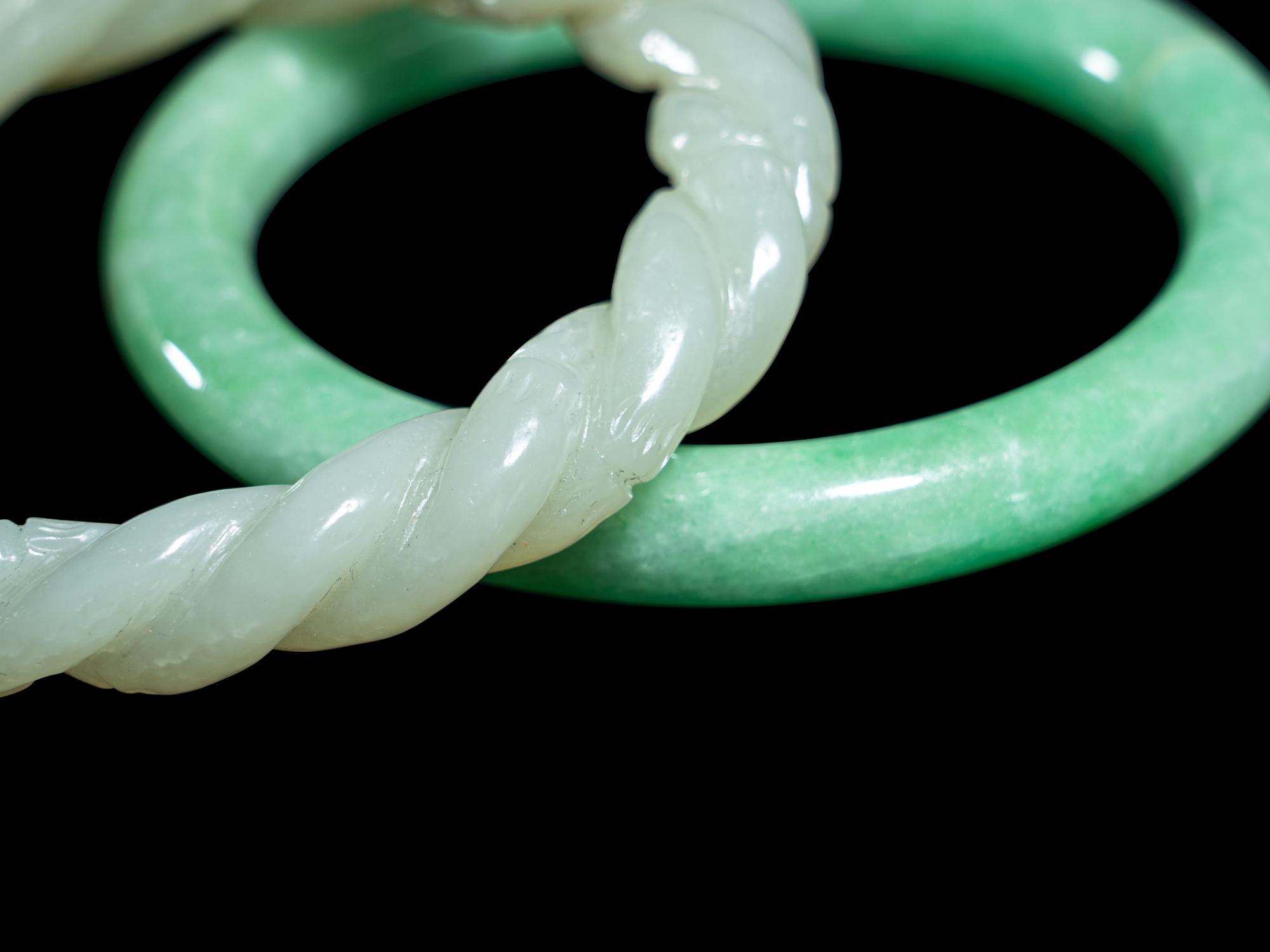 Two Chinese Jadeite and Jade Bangles