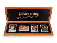 A Larry Bird Signature Series Set of Four Porcelain Basketball Cards