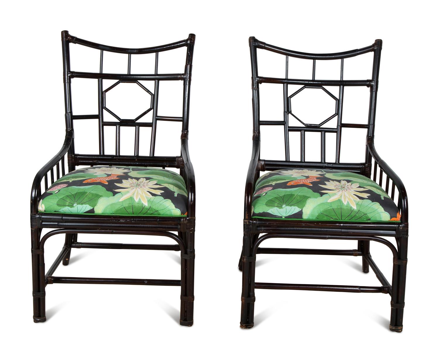 A Set of Four Palecek Chinese Chippendale Style Black Lacquer Bamboo Chairs — 20TH CENTURY