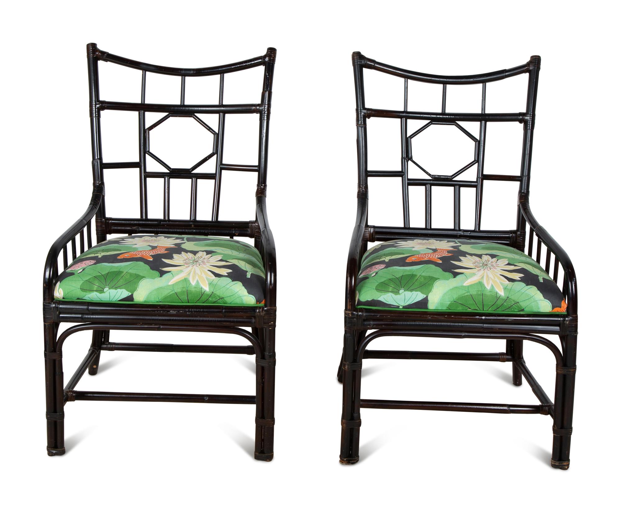 A Set of Four Palecek Chinese Chippendale Style Black Lacquer Bamboo Chairs — 20TH CENTURY