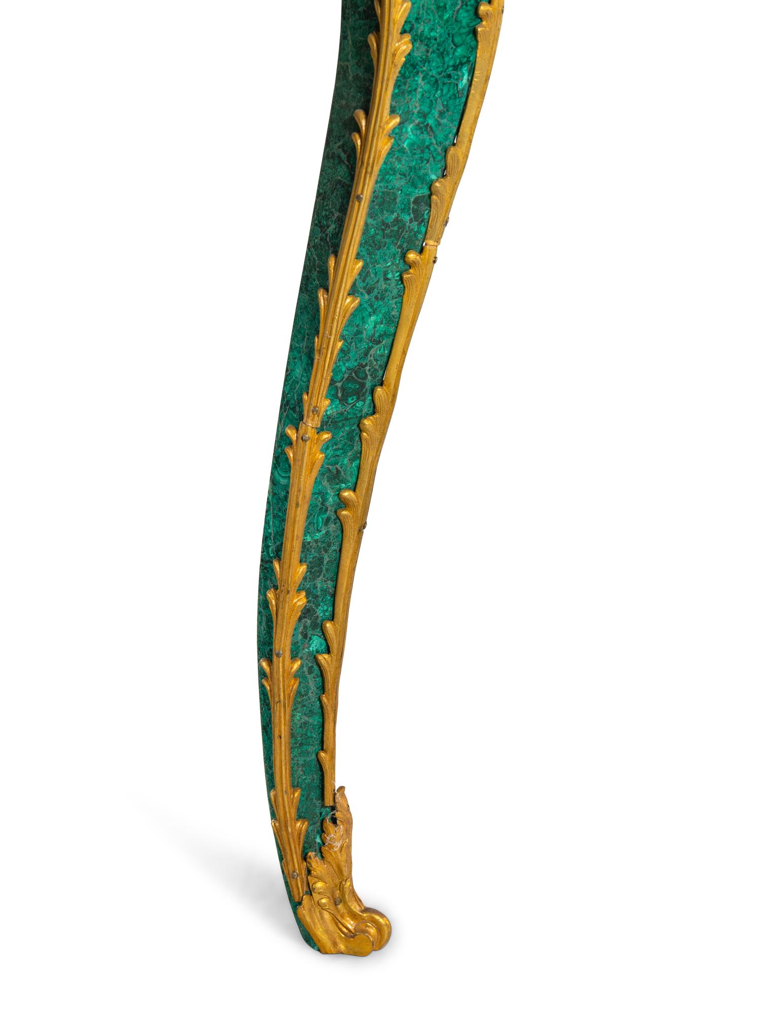 A Louis XV Style Gilt Bronze Mounted Malachite Veneered Bureau Plat