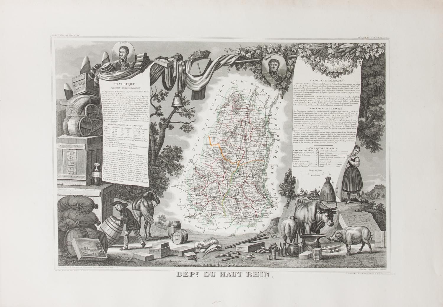 A Collection of Twelve French Engravings, 19TH CENTURY, comprising maps of wine-producing regions from Atlas National Illustre, unframe
