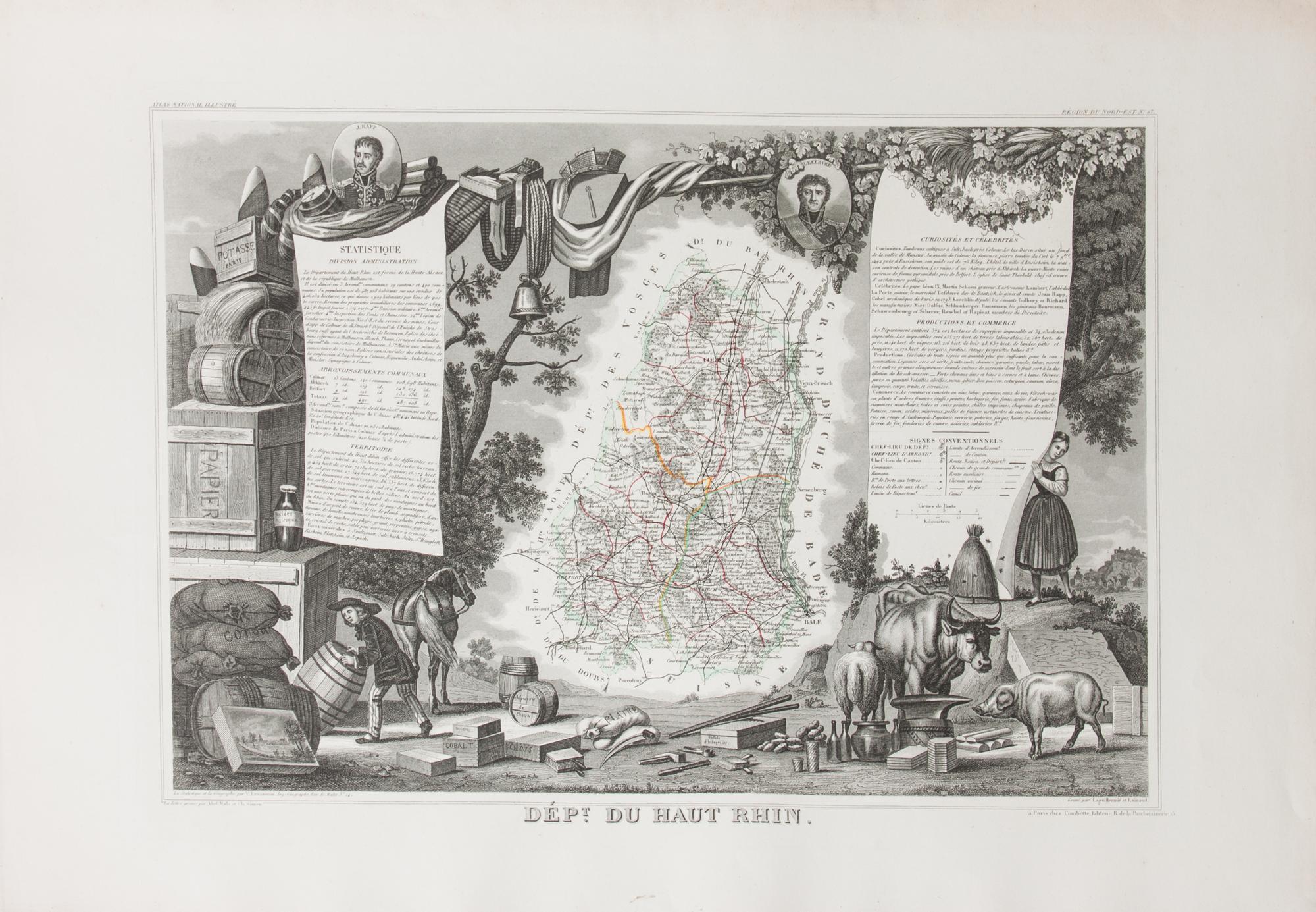 A Collection of Twelve French Engravings, 19TH CENTURY, comprising maps of wine-producing regions from Atlas National Illustre, unframe