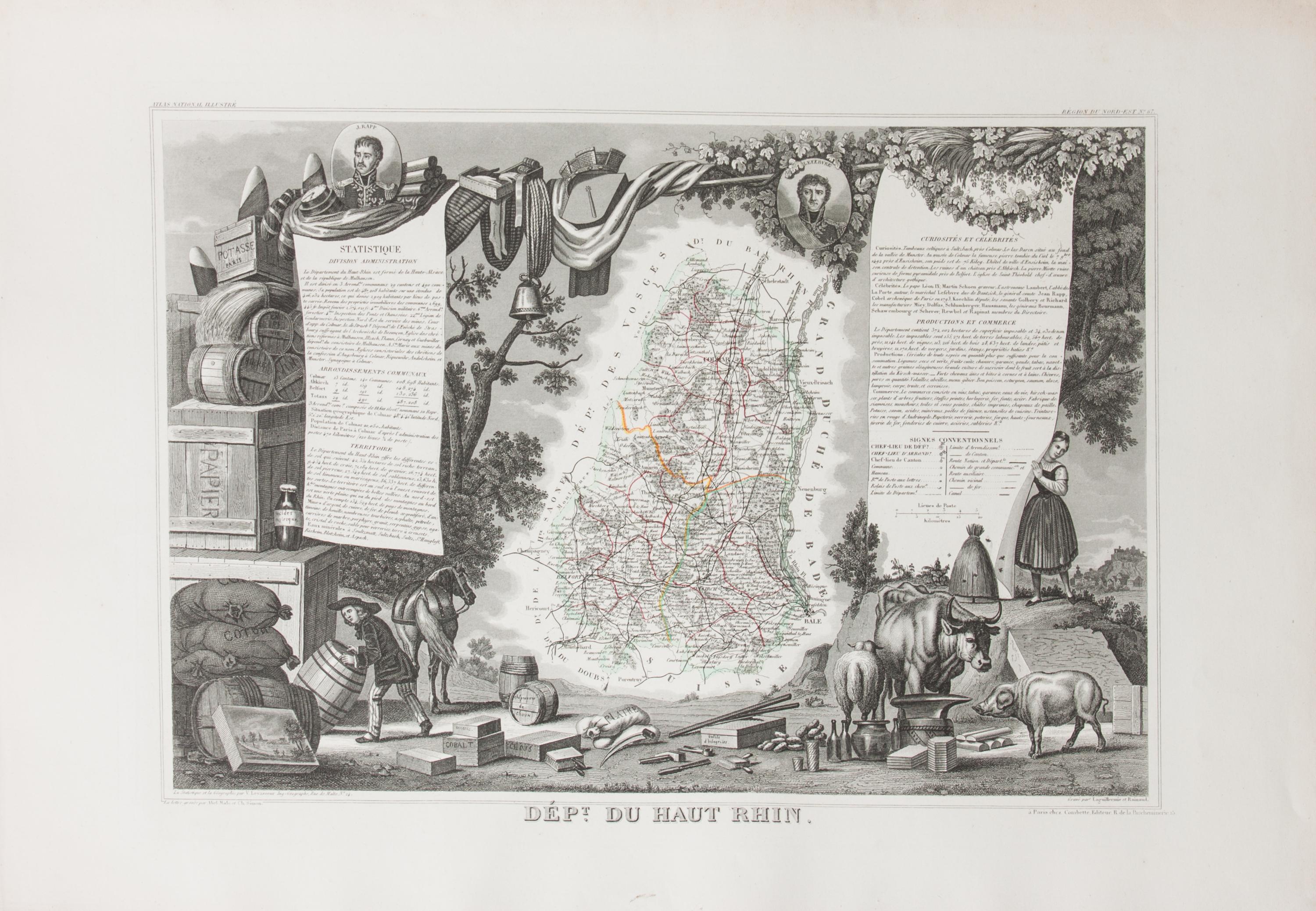 A Collection of Twelve French Engravings, 19TH CENTURY, comprising maps of wine-producing regions from Atlas National Illustre, unframe