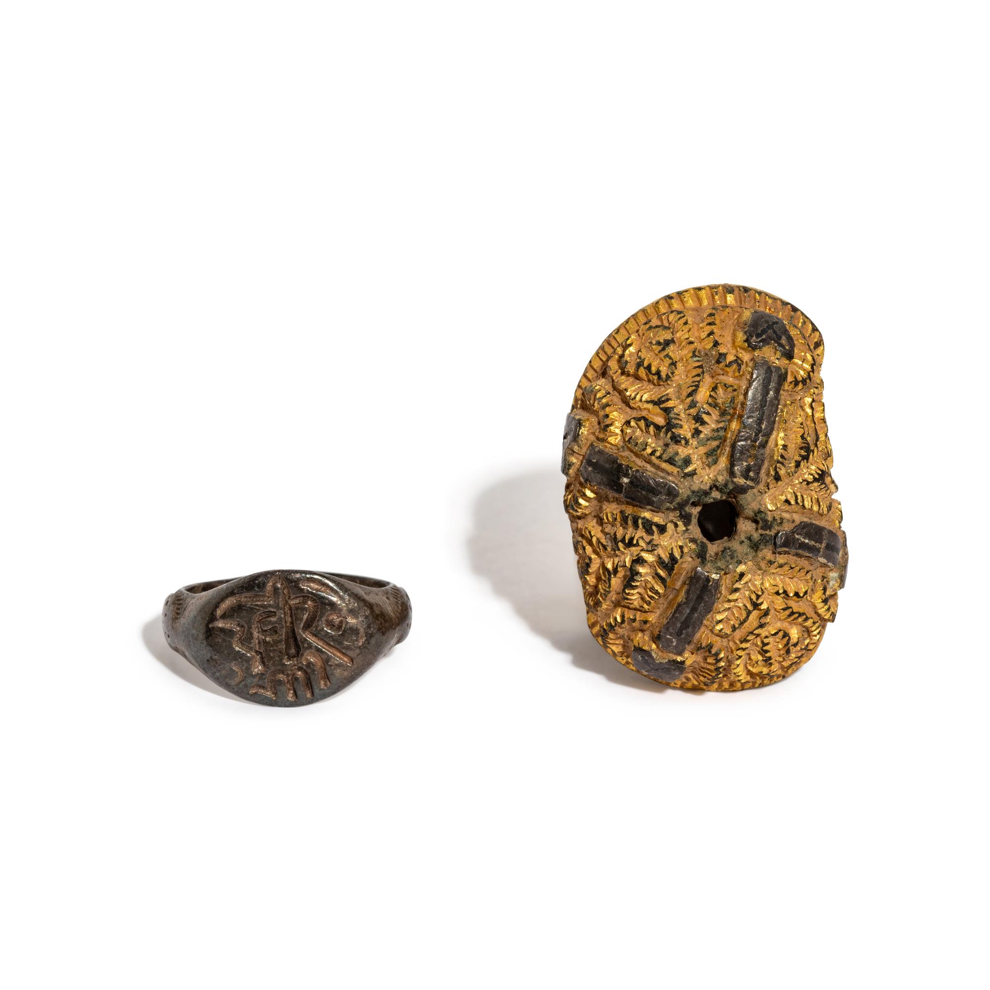 An Islamic Silver Ring and Byzantine Gilt-Silver Applique with Cross
