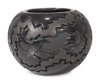 Carved Micaceous Blackware Bowl, with Hummingbirds