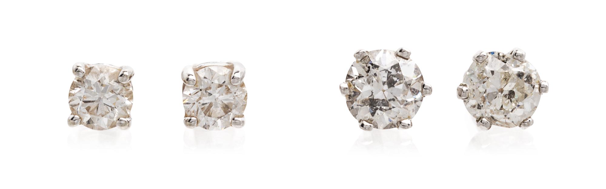 A Collection of White Gold and Diamond Stud Earrings, 1.20 dwts.