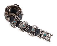 Navajo Sand Cast Silver and Turquoise Concha Belt