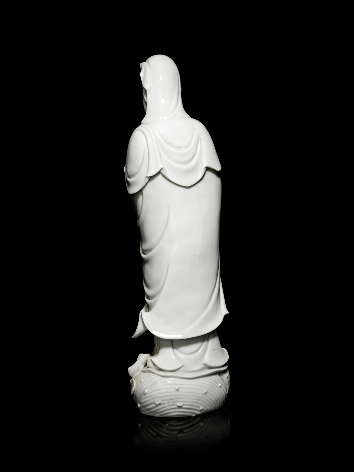 A Large Blanc-de-Chine Porcelain Figure of Guanyin