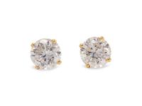A Pair of 14 Karat Yellow Gold and Diamond Stud Earrings,