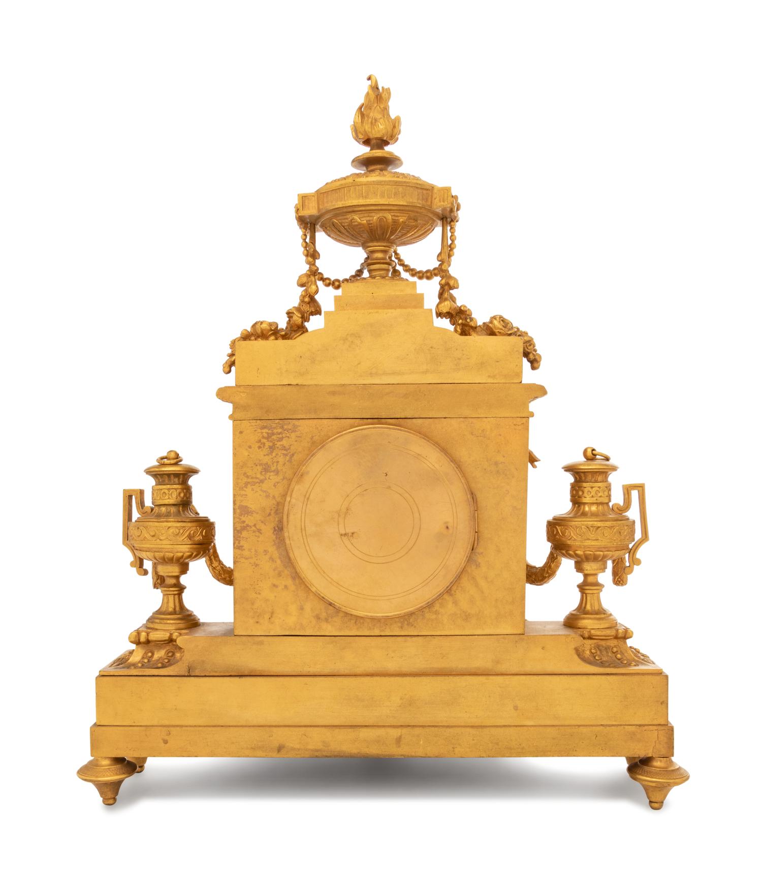 A Louis XVI Style Gilt Bronze Mantel Clock