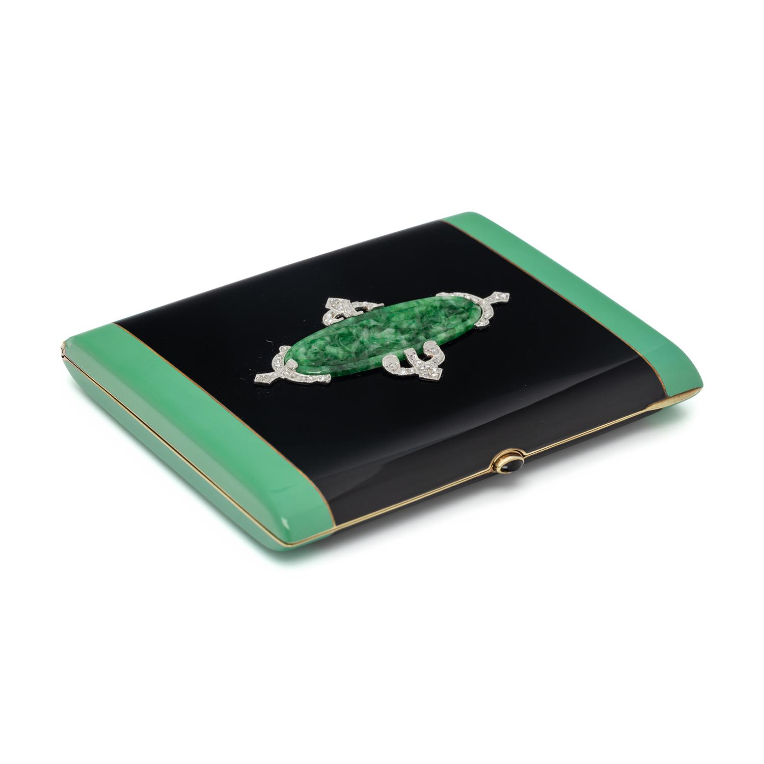 ART DECO, JADE, DIAMOND AND ENAMEL CIGARETTE CASE