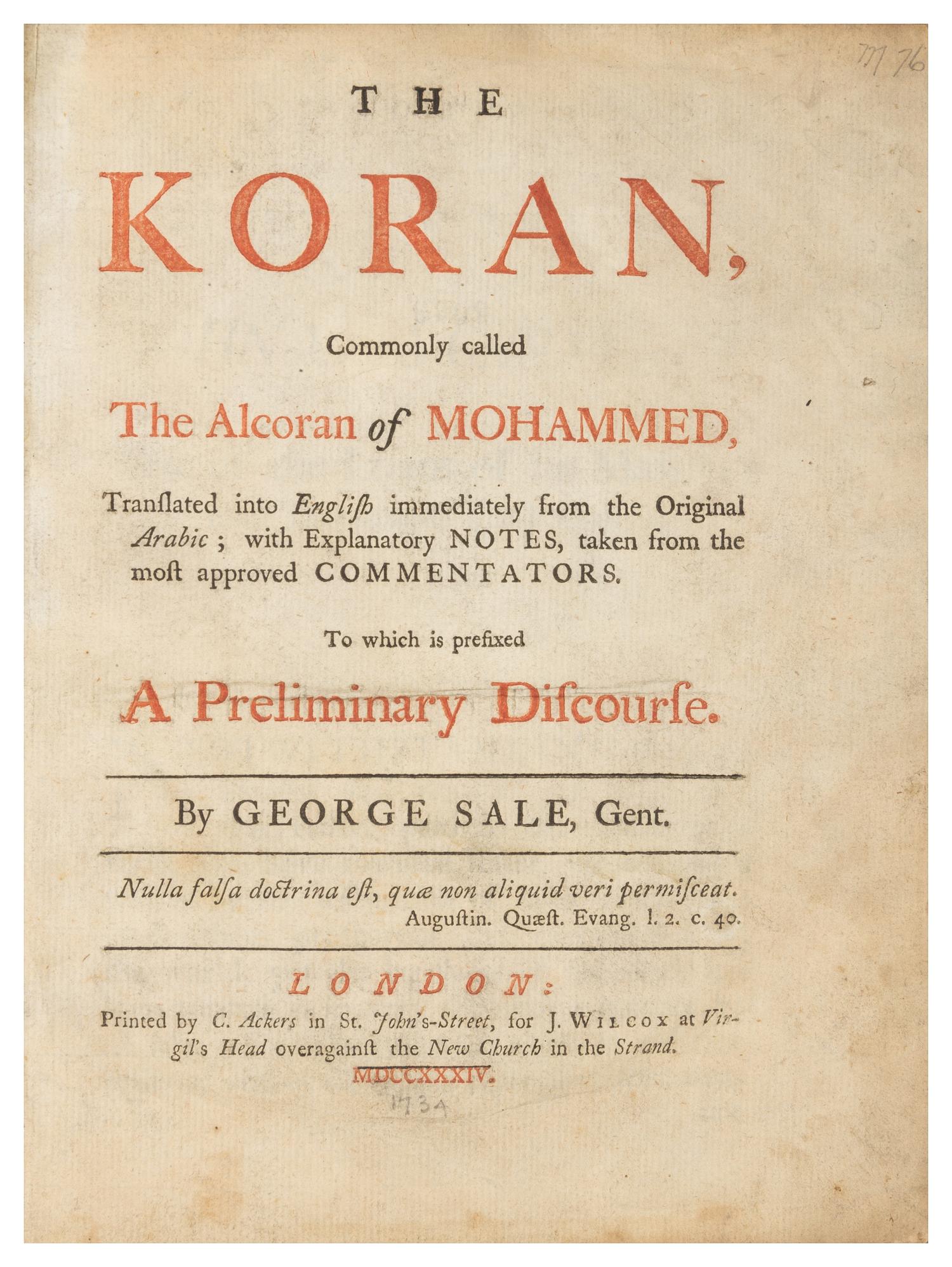 [KORAN] - SALE, George (1696-1736), translator
