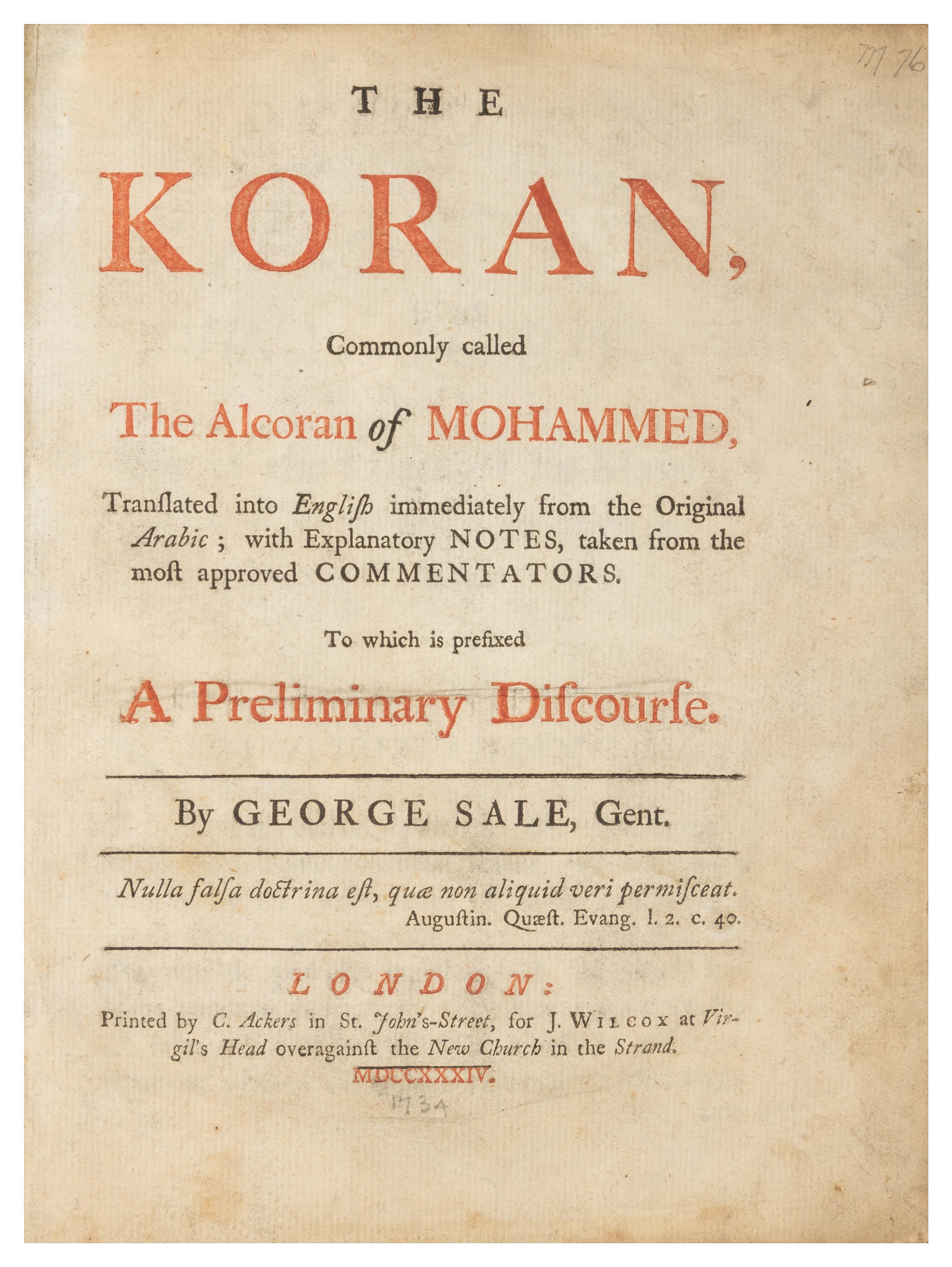 [KORAN] - SALE, George (1696-1736), translator