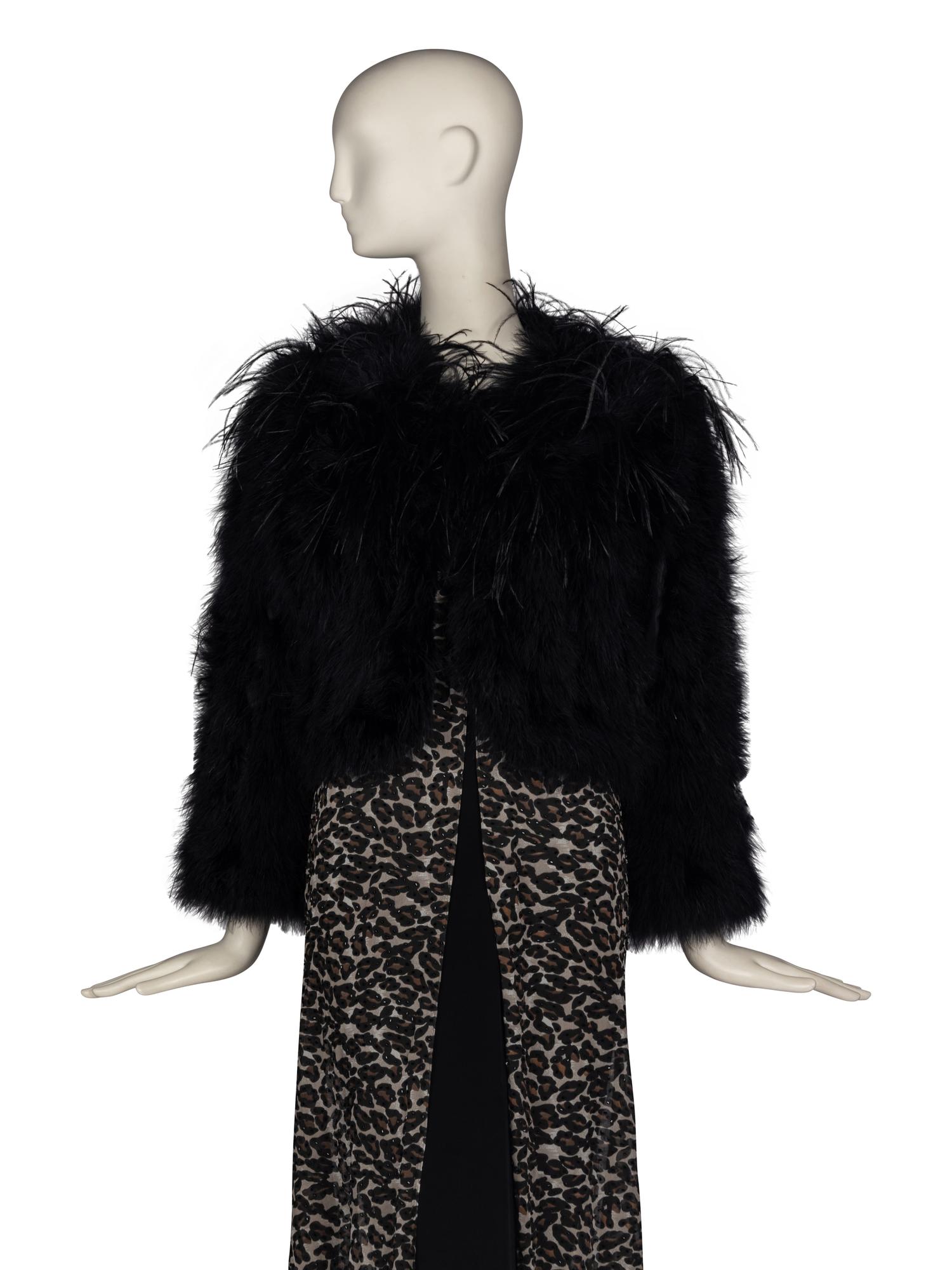Bob Mackie Beaded Leopard Print Dress & Feather Jackets