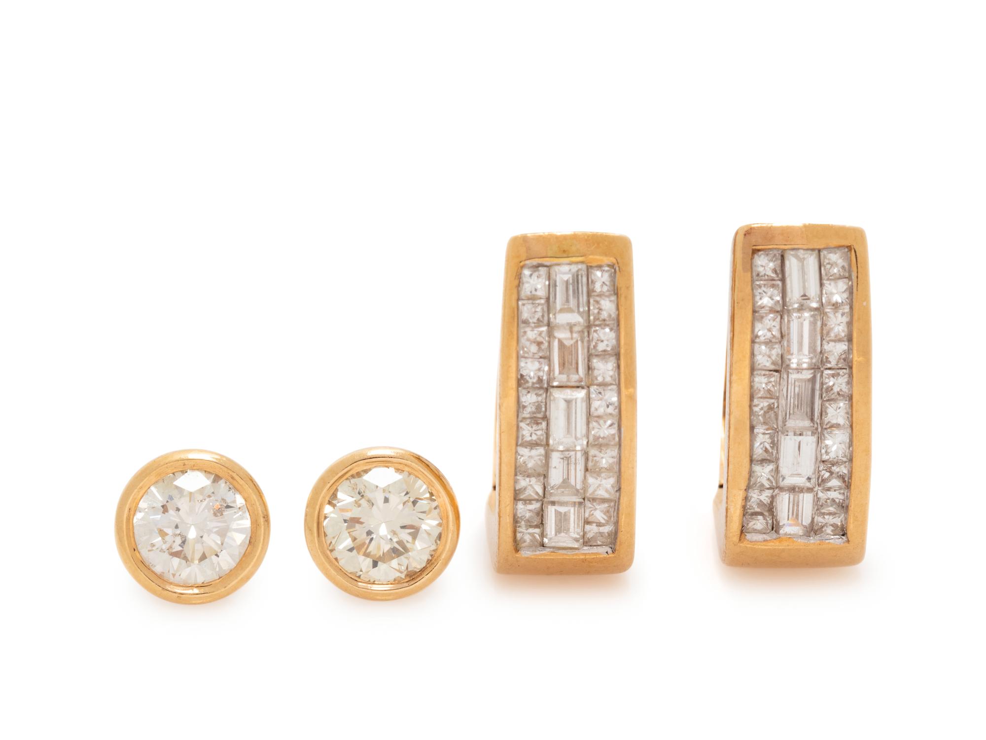 COLLECTION OF YELLOW GOLD AND DIAMOND EARRINGS