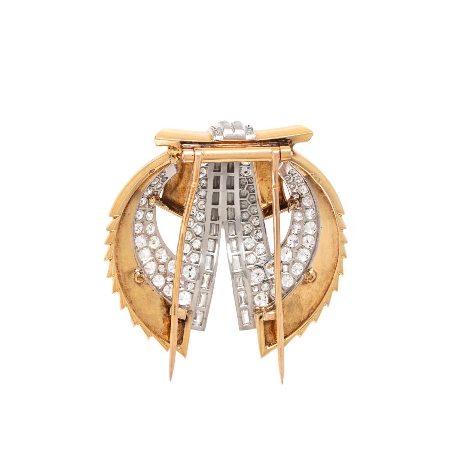FRENCH, YELLOW GOLD, PLATINUM AND DIAMOND BROOCH