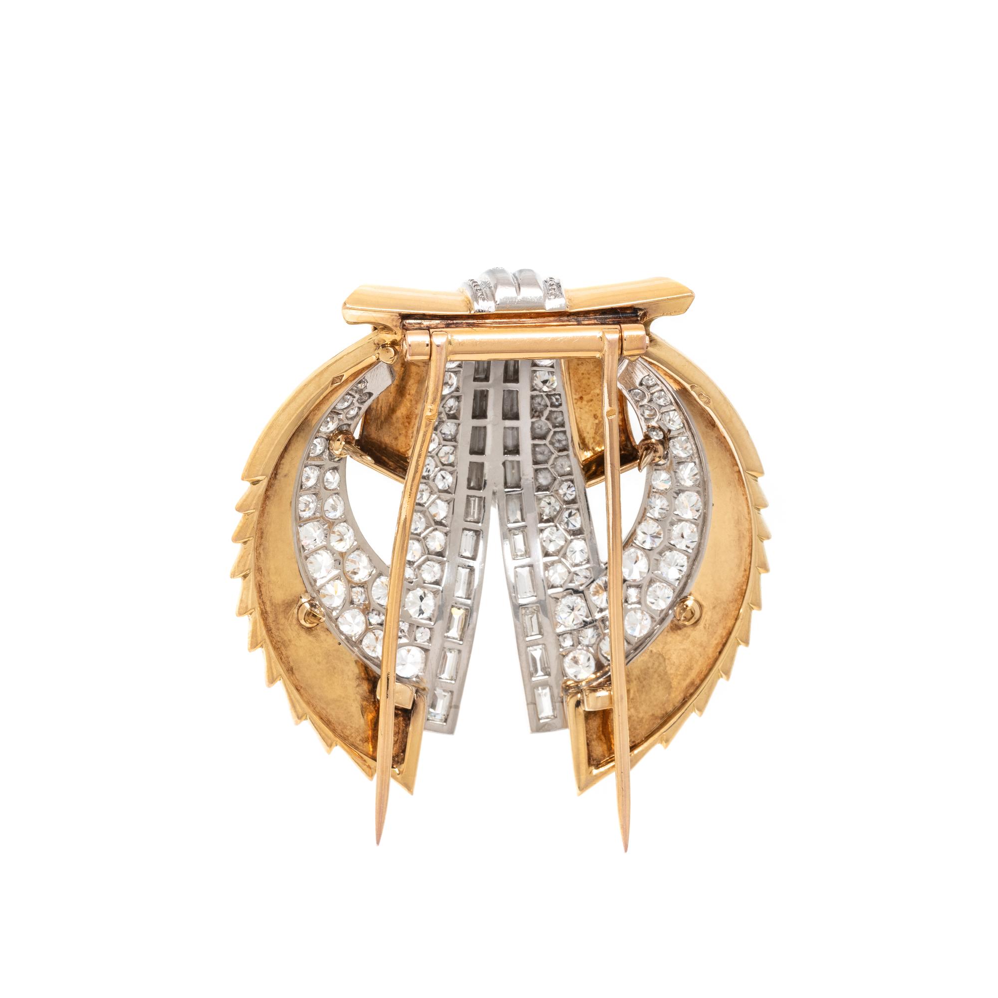 FRENCH, YELLOW GOLD, PLATINUM AND DIAMOND BROOCH
