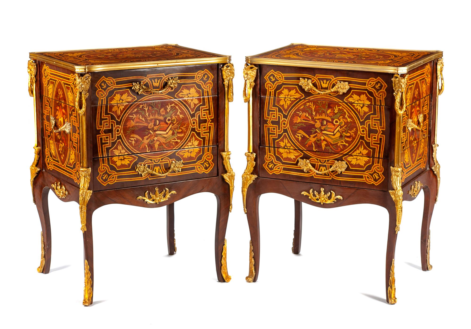 A Pair of Louis XV Style Marquetry Night Stands