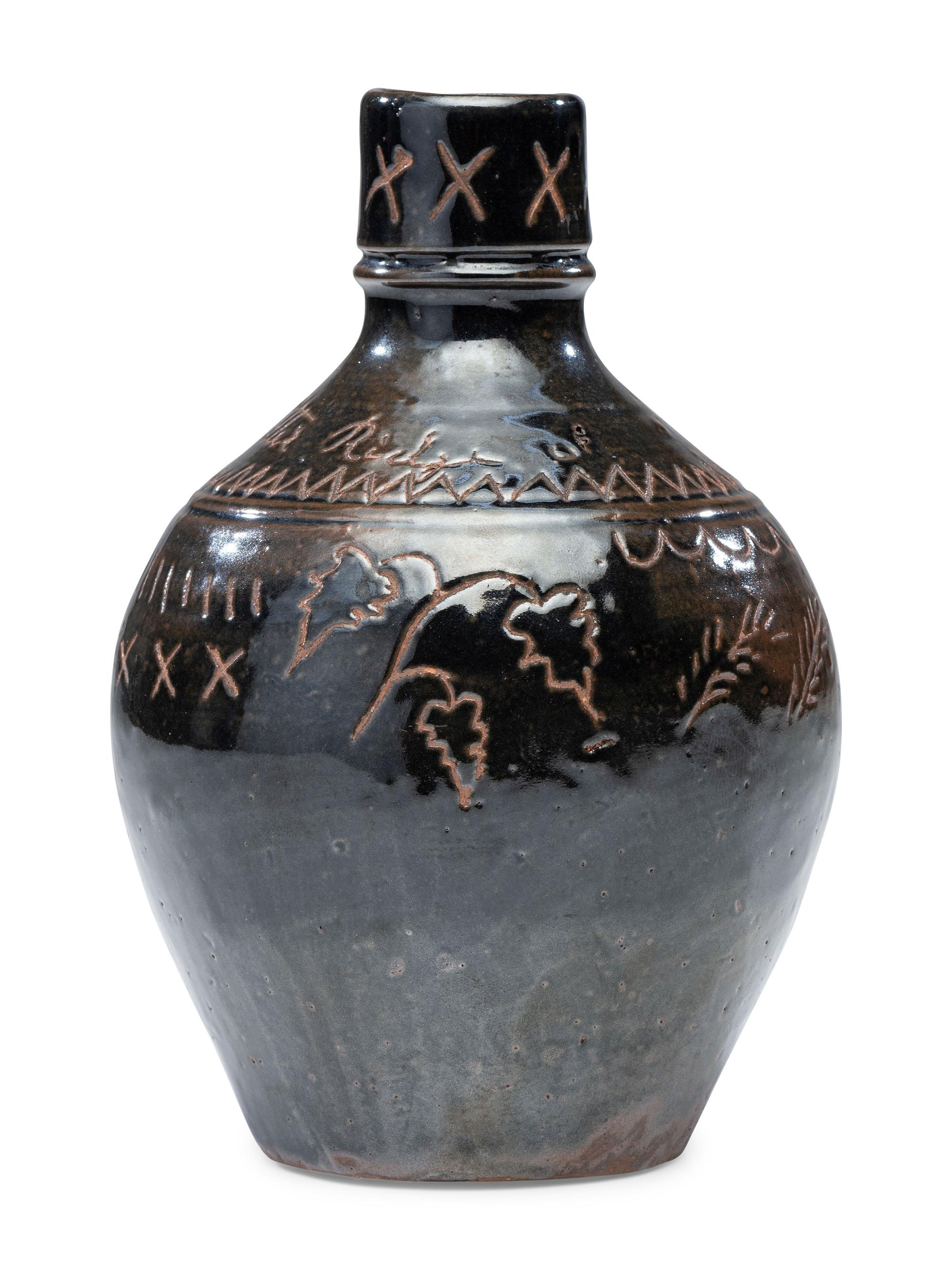 A Potter Ridge Albany Slip-Glazed and Incised Jug