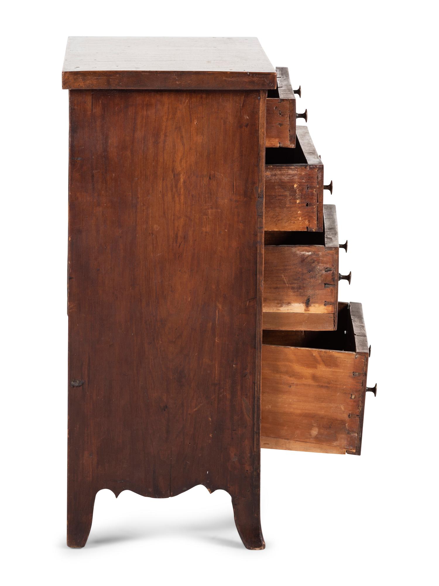 A Federal Inlaid Tiger Maple Child’s Chest of Drawers
