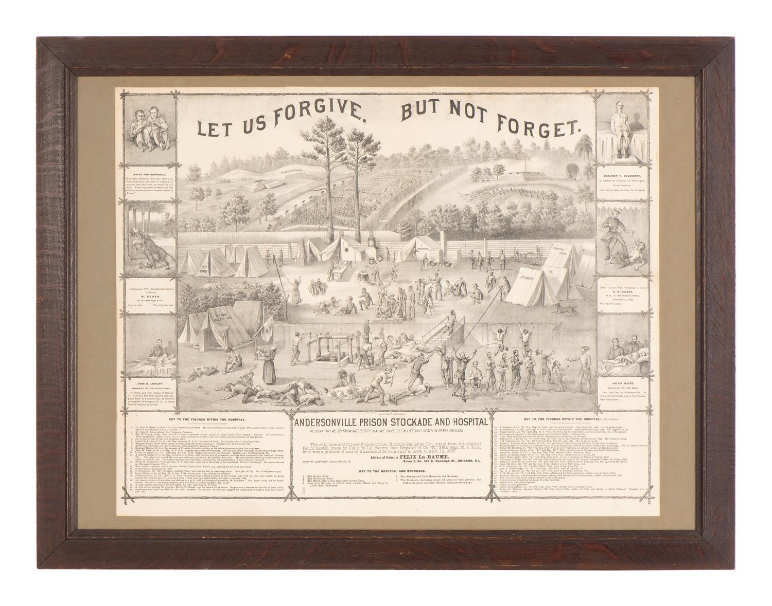 [CIVIL WAR]. 8 framed prints related to Libby Prison, Andersonville, and the trial of Henry Wirz.