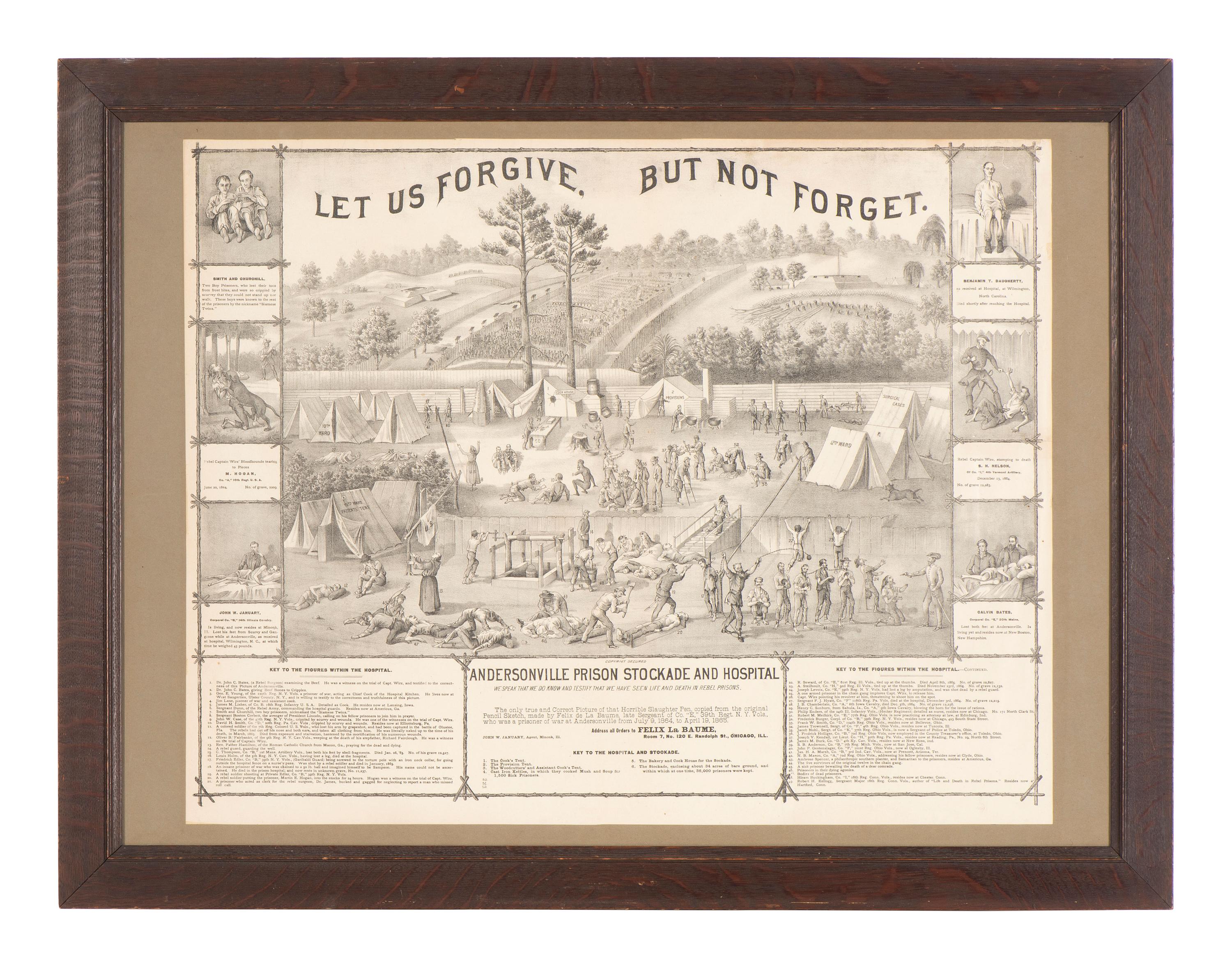 [CIVIL WAR]. 8 framed prints related to Libby Prison, Andersonville, and the trial of Henry Wirz.