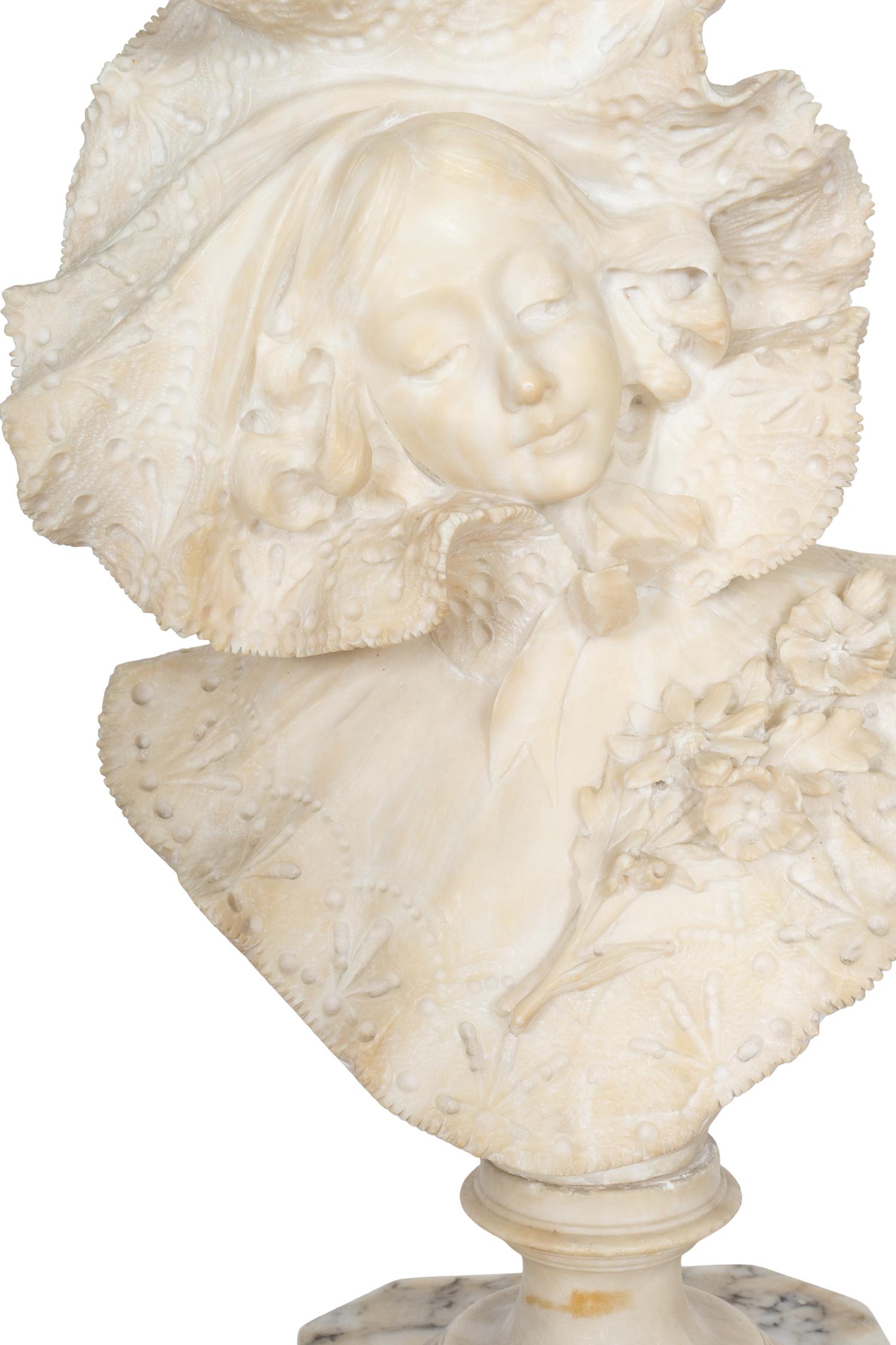 Two Italian Carved Alabaster Busts with Associated Marble Pedestals