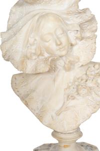 Two Italian Carved Alabaster Busts with Associated Marble Pedestals