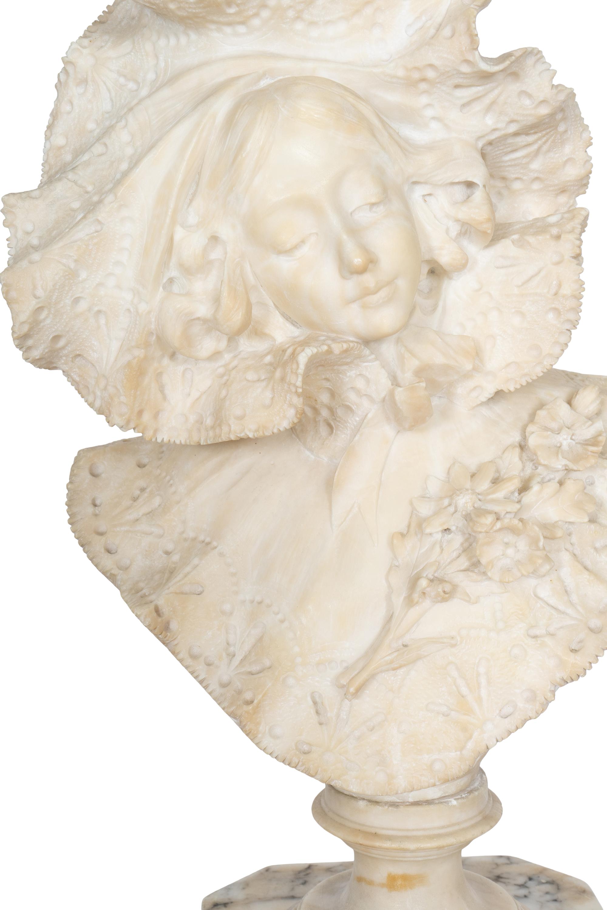 Two Italian Carved Alabaster Busts with Associated Marble Pedestals
