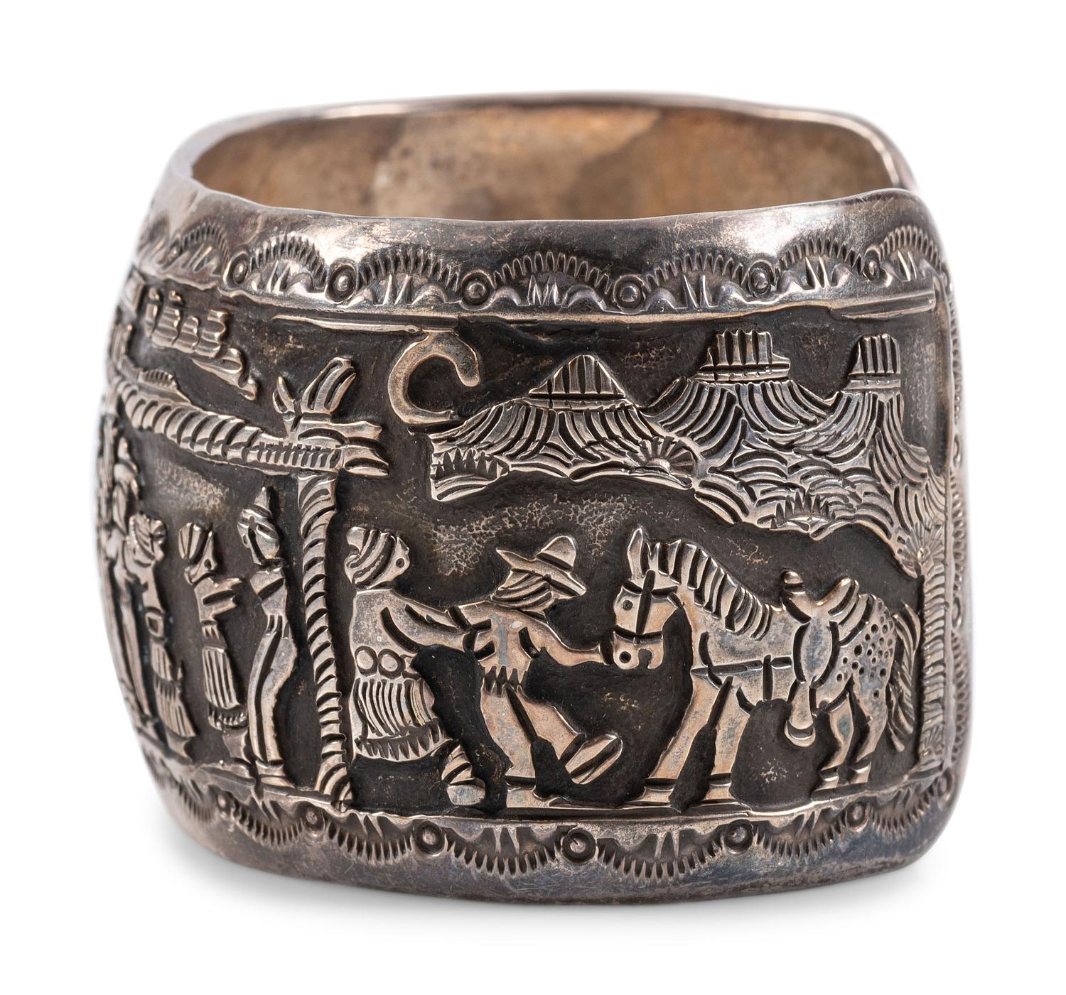 Navajo Sterling Silver Storyteller Cuff Bracelet