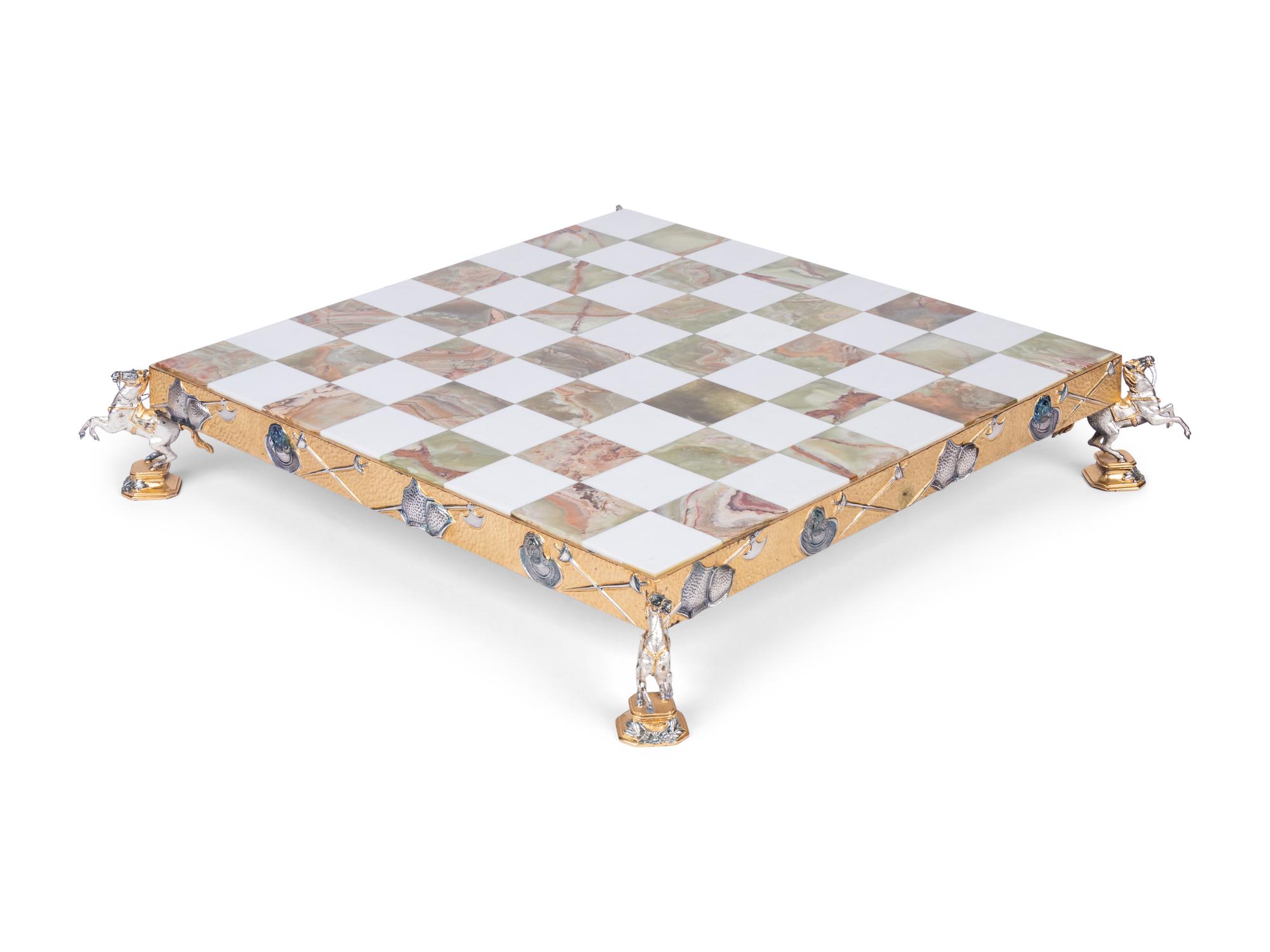 A Piero Benzoni Silver- and Gold-Plated Cast Bronze Chess Set
