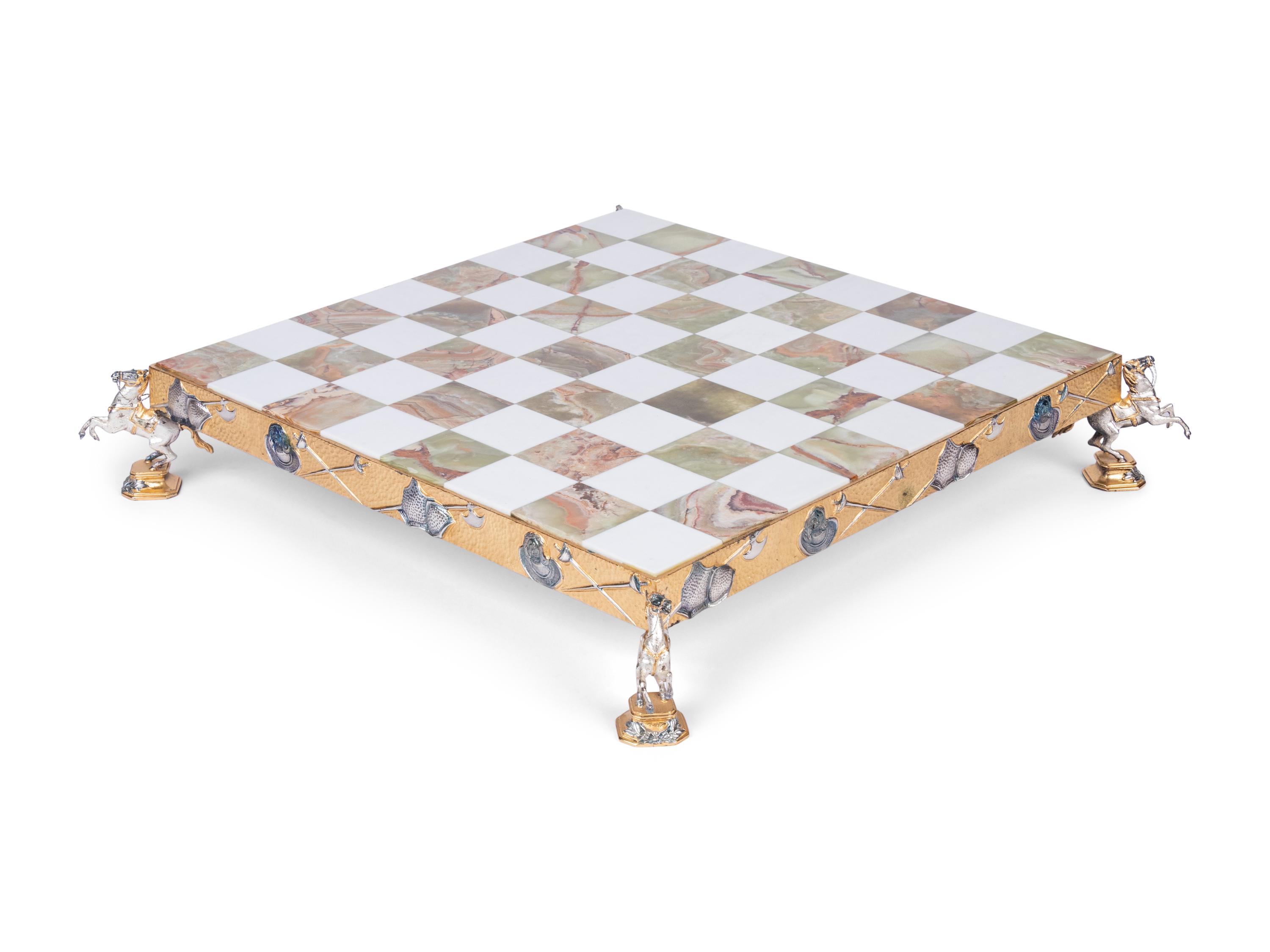 A Piero Benzoni Silver- and Gold-Plated Cast Bronze Chess Set