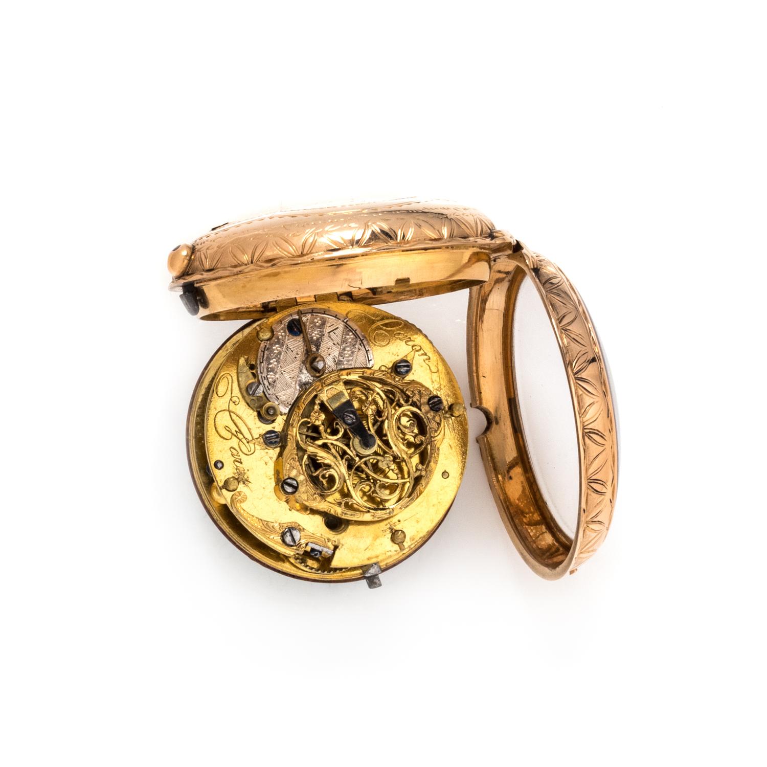 GILT-METAL OPEN FACE POCKET WATCH