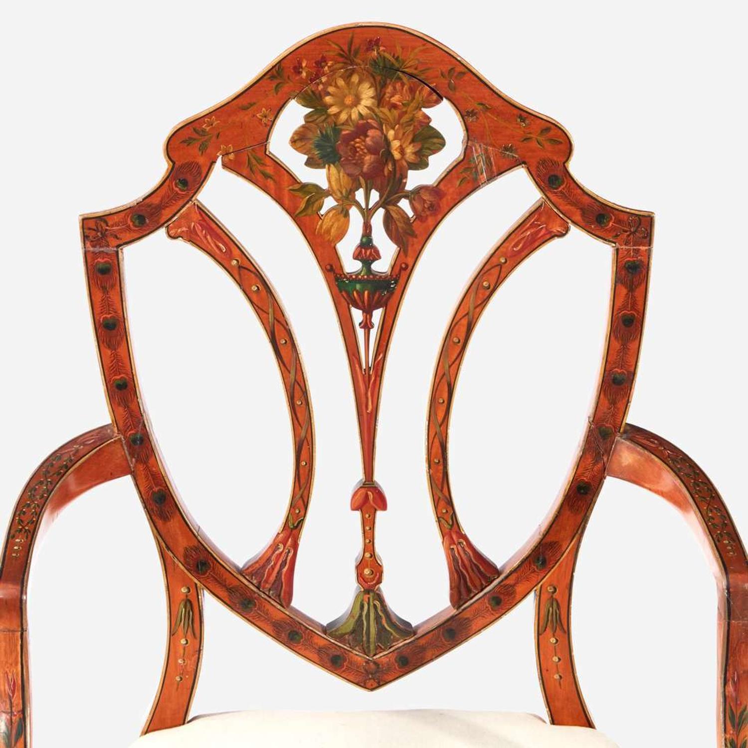 A George III Style Polychrome Painted Maple Armchair