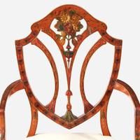 A George III Style Polychrome Painted Maple Armchair