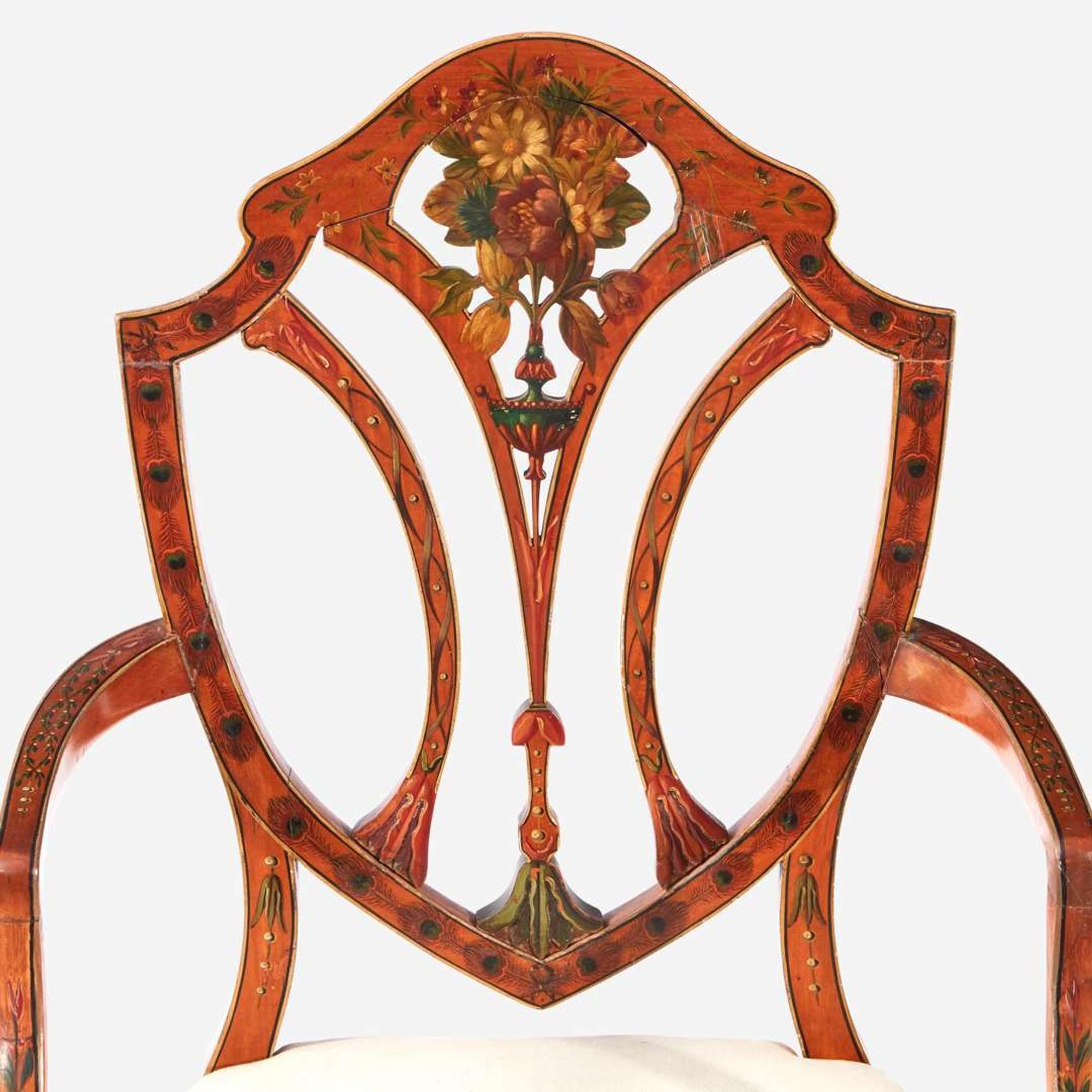 A George III Style Polychrome Painted Maple Armchair