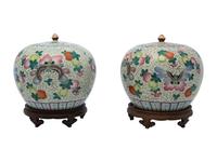 A Pair of Chinese Famille Rose Porcelain Ginger Jars