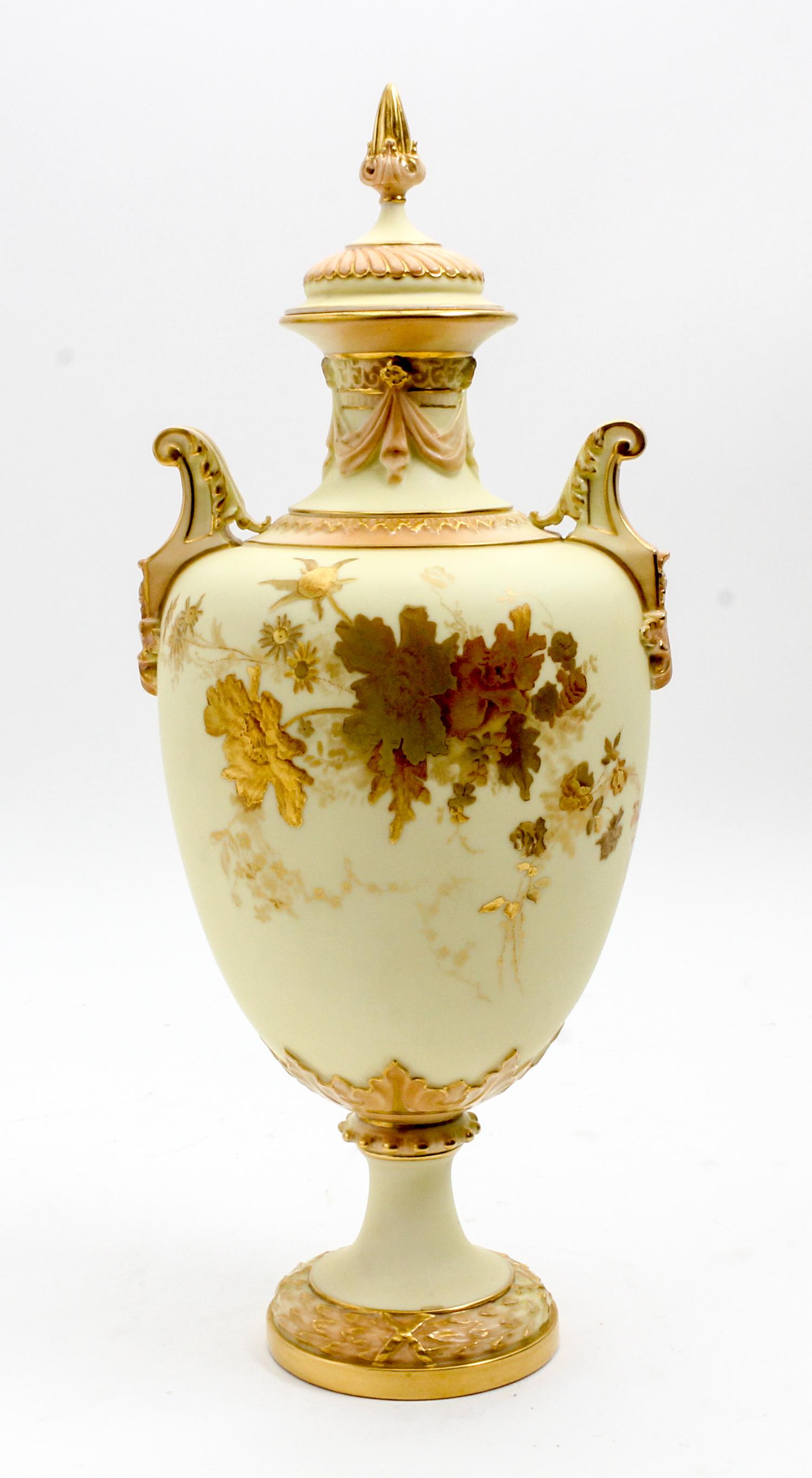 A Royal Worcester Porcelain Covered Vase Height 15 1/4 inches. — 1892