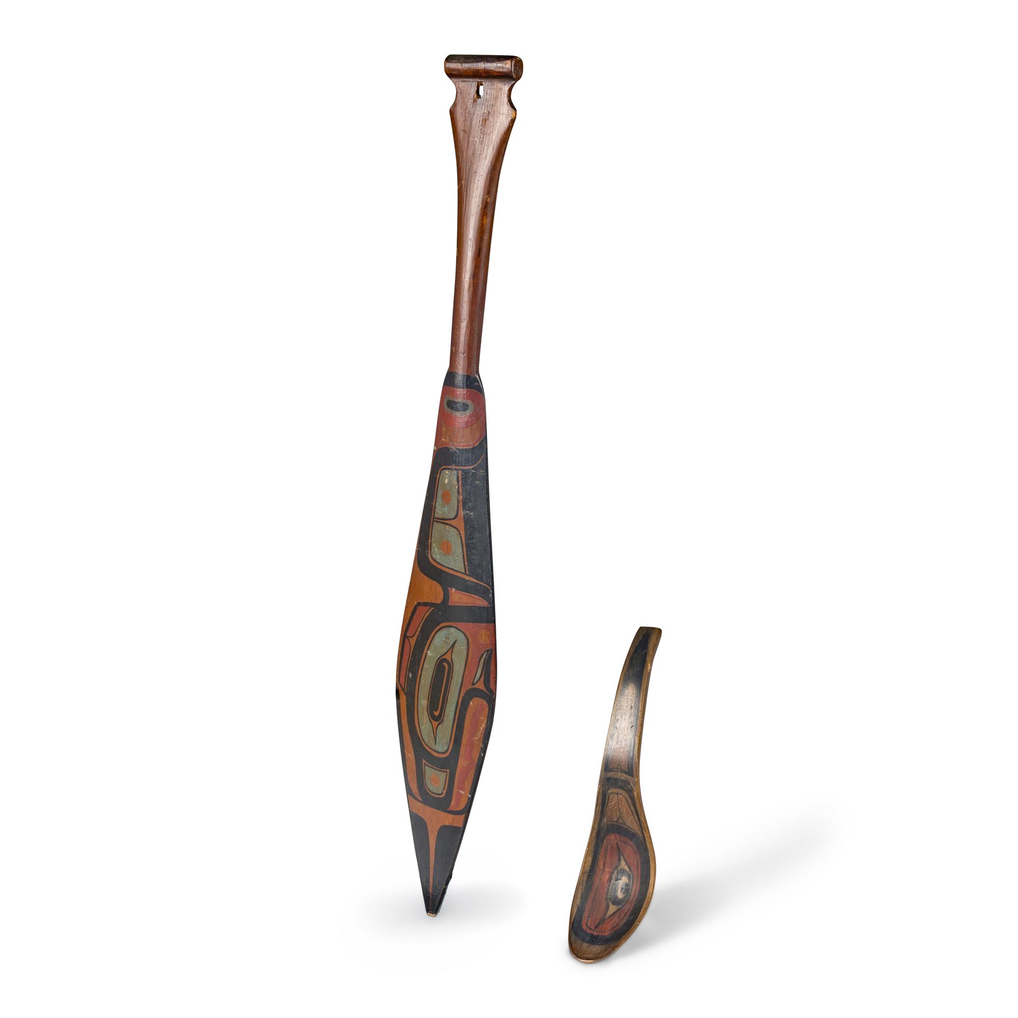 Northwest Coast Carved and Painted Model Paddle and Spoon