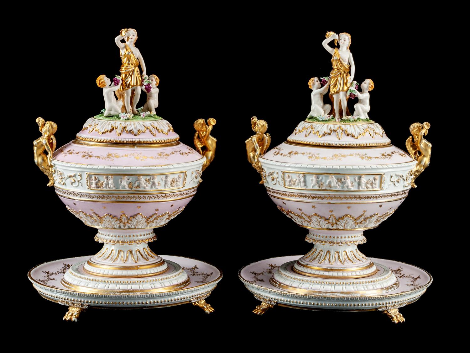 A Pair of German Porcelain Covered Compotes