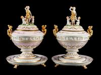 A Pair of German Porcelain Covered Compotes