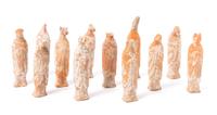 A Set of Twelve Painted Red Pottery Zodiac Figures Height of tallest 8 3/4 inches.