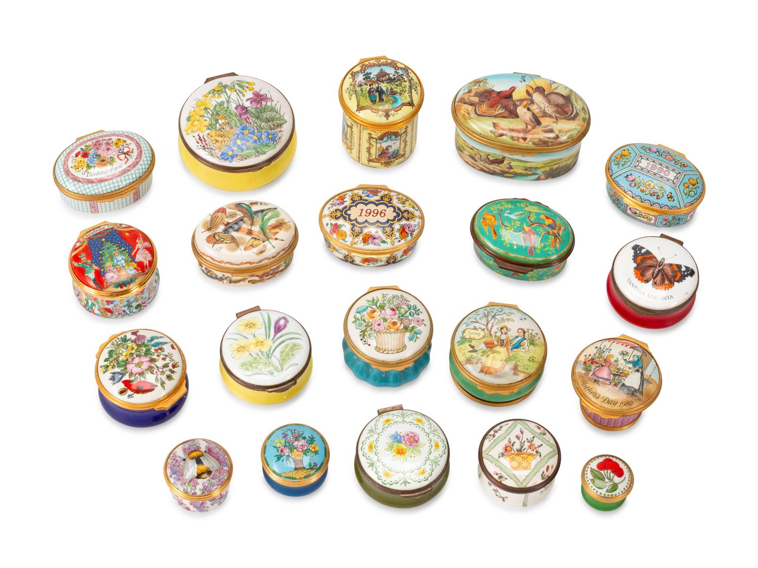 A Collection of Twenty Enameled Small Boxes