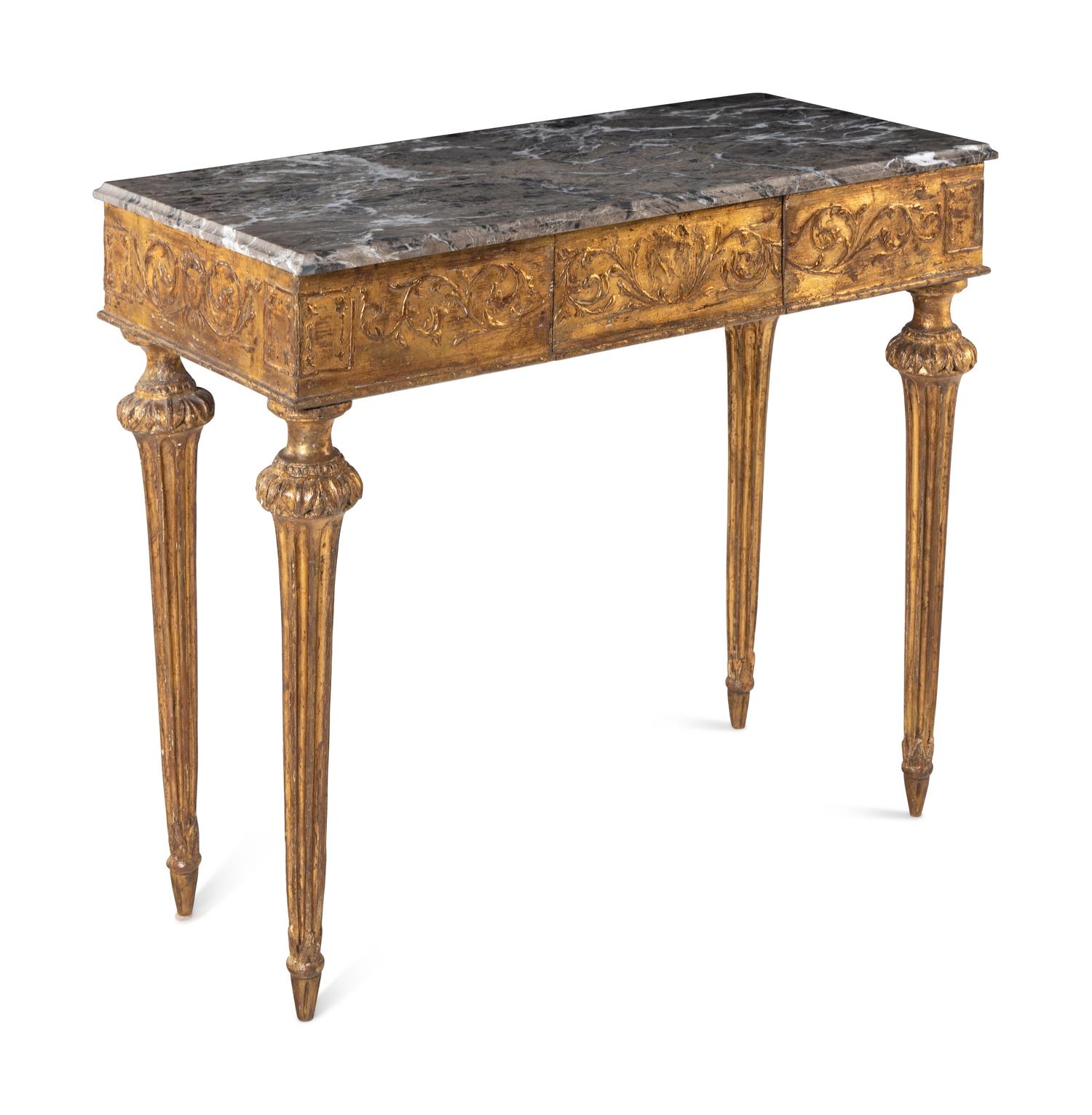 A North Italian Giltwood Marble-Top Console Table