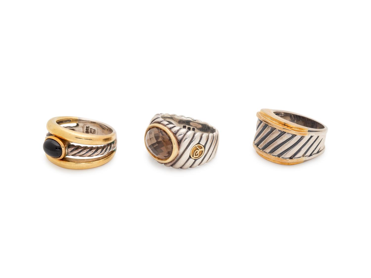A Collection of Sterling Silver and Yellow Gold Rings, David Yurman,