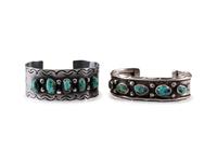 Navajo Silver and Turquoise Cuff Bracelets