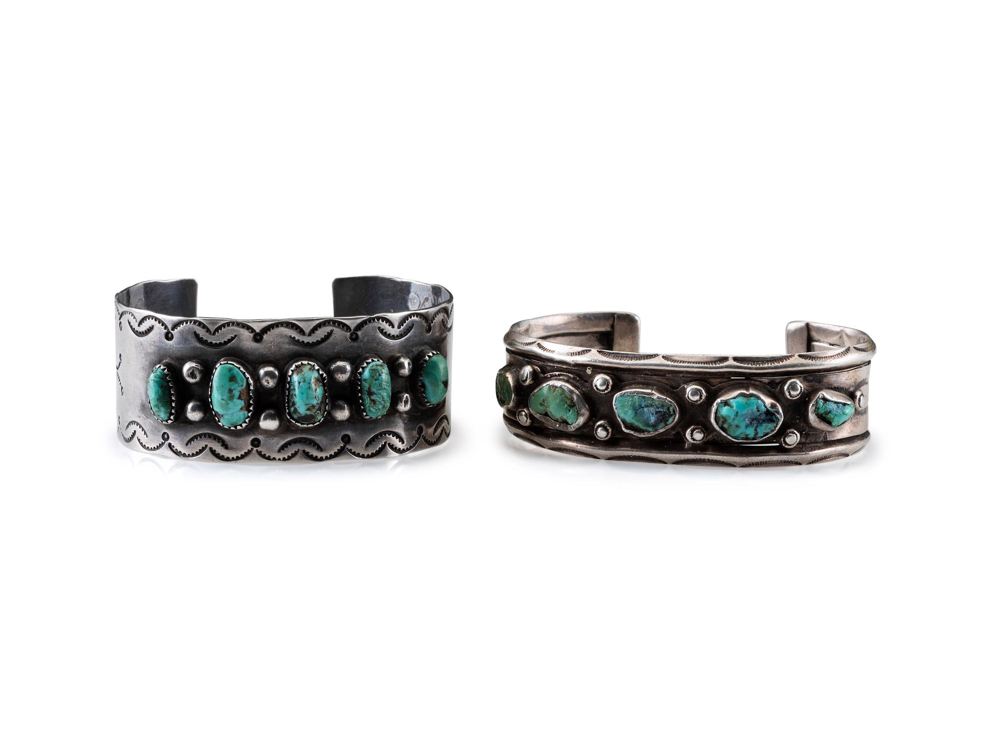 Navajo Silver and Turquoise Cuff Bracelets