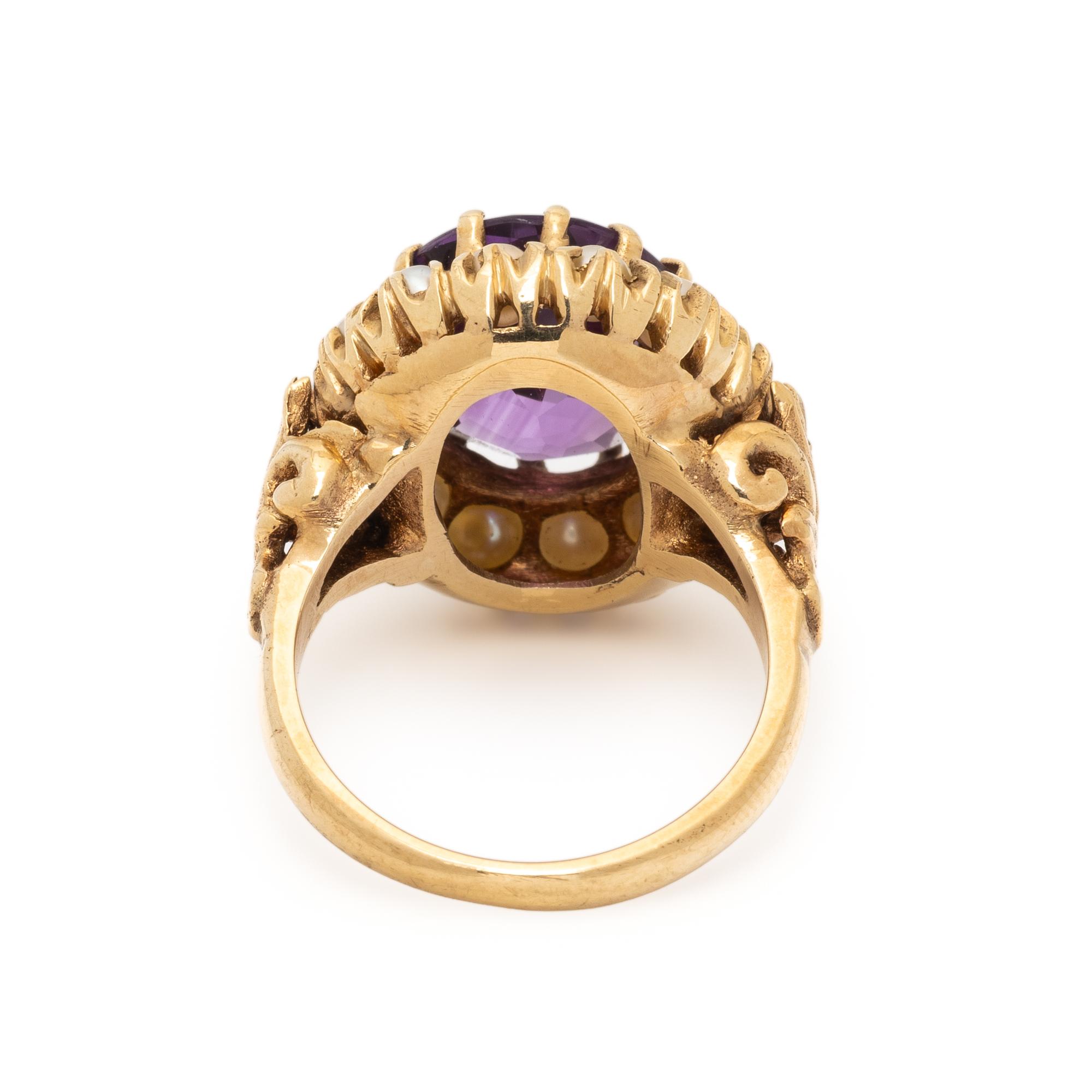 AMETHYST AND SEED PEARL RING