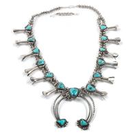 Silver and Turquoise Squash Blossom Necklace Length 24 inches